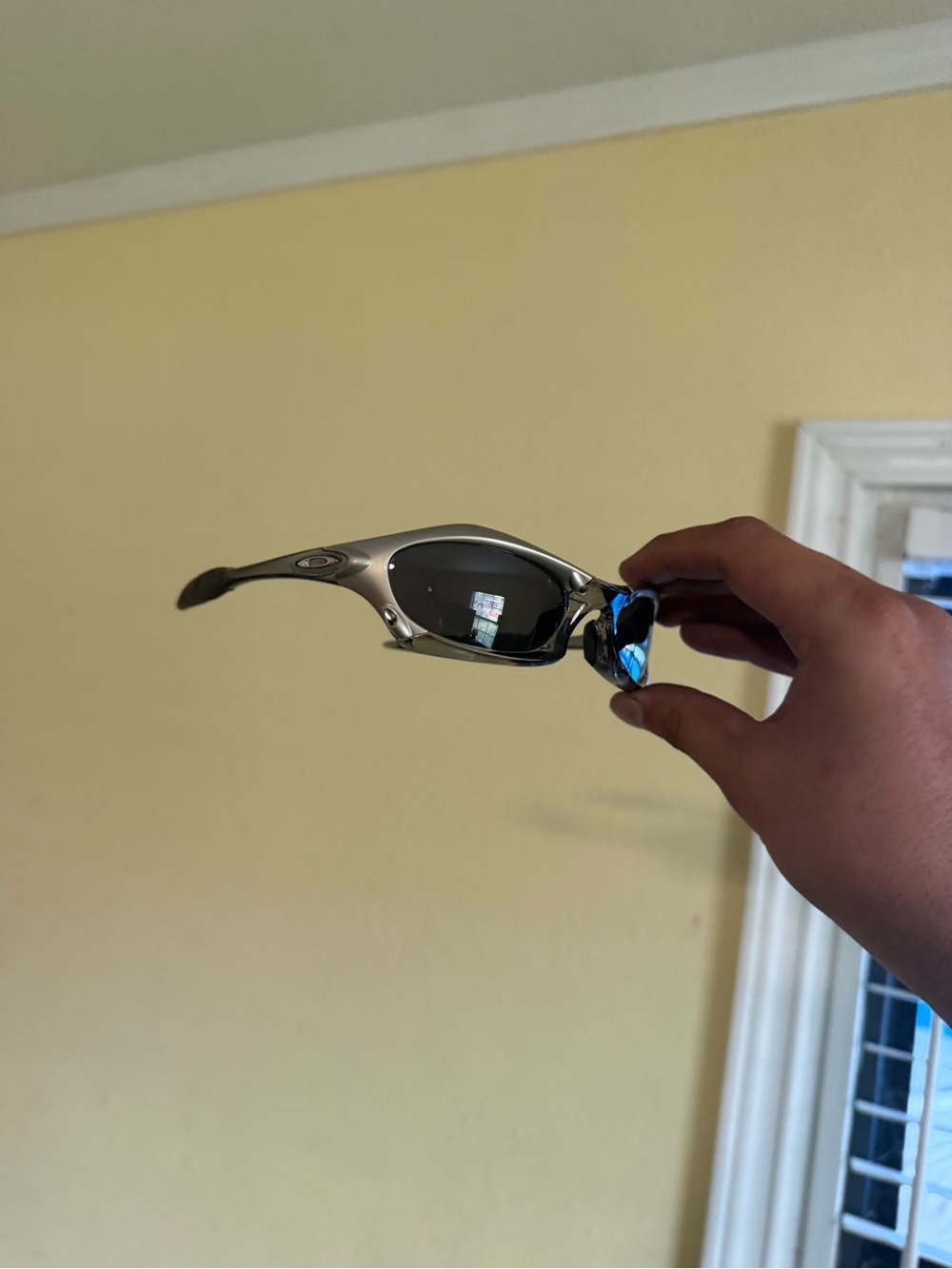 Oak o sunglasses Titanium Silver Sunglasses with Blue Mirror Lenses